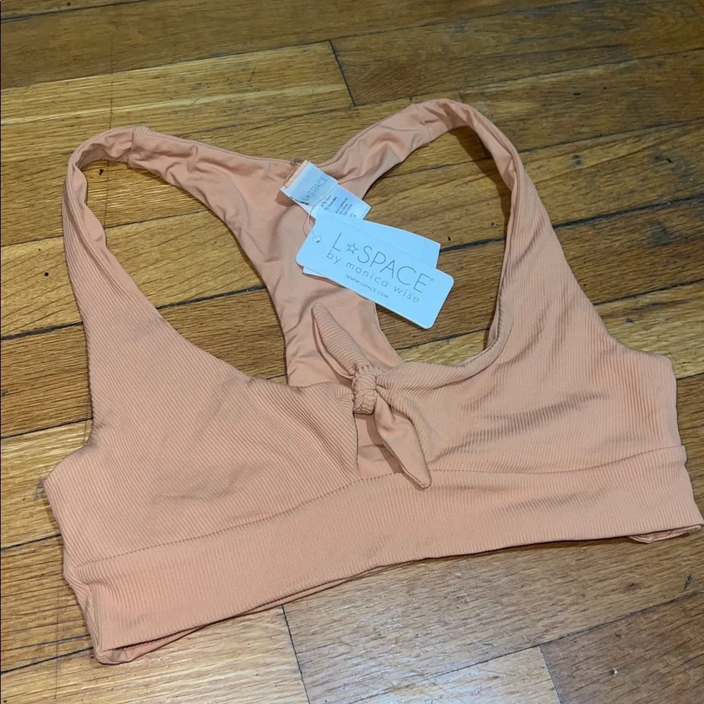 L*Space The Ribbed Tara Bikini Top in Cinnamon Tan, size Large